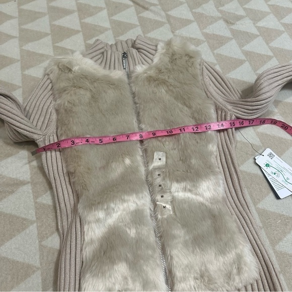 Guess Women's Long Sleeve Fur Mix Zip Front Mila Cardigan Pearl oyster - Picture 4 of 7